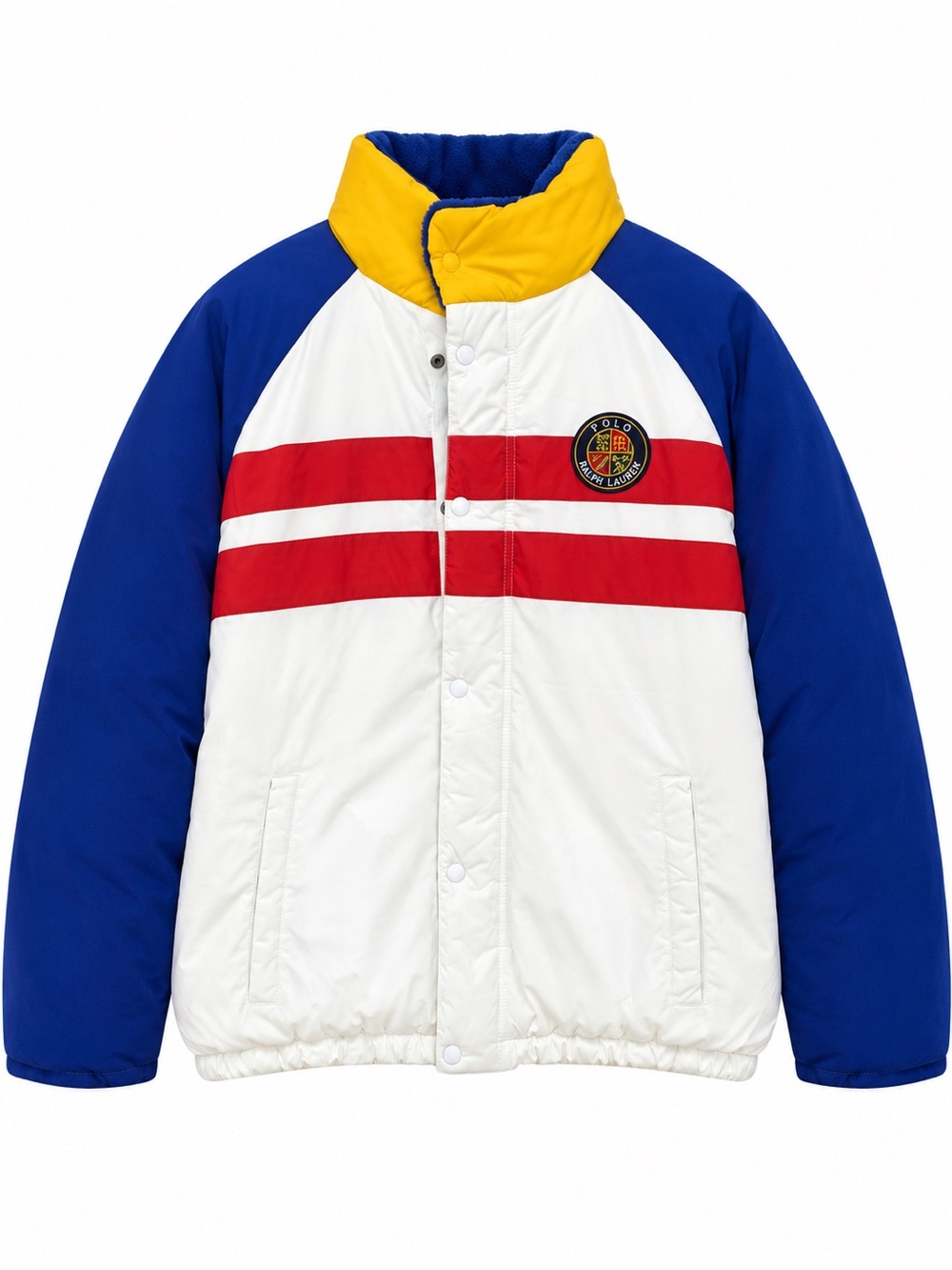 Polo by Ralph Lauren MENS White, Blue,Red & Yellow Colorblock Puffer DOWNJacket